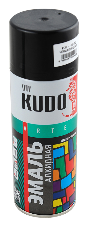 Краска аэрозоль KUDO KU-1002 универсальная черная глянцевая 520мл (Изображение 1)