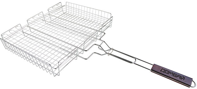 Решетка для барбекю ДОМБАЙ-6/1 410х300 4-уровня нерж.сталь, деревянная ручка (Изображение 1)