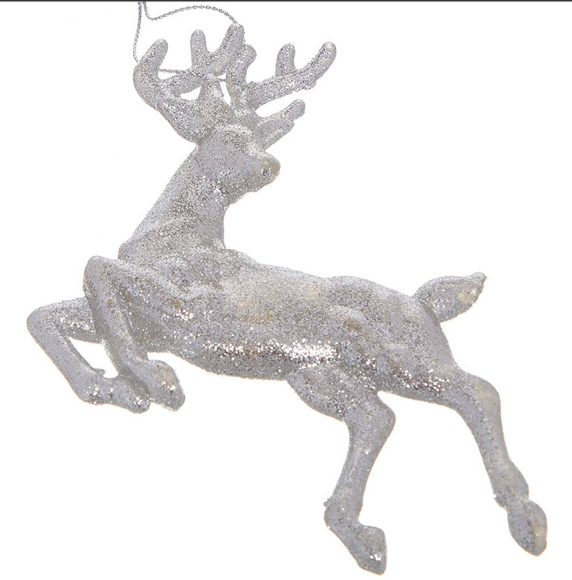 картинка Ёлочное украшение Олень, серебро, 12х2.5х12 см, пластик от магазина Евродом
