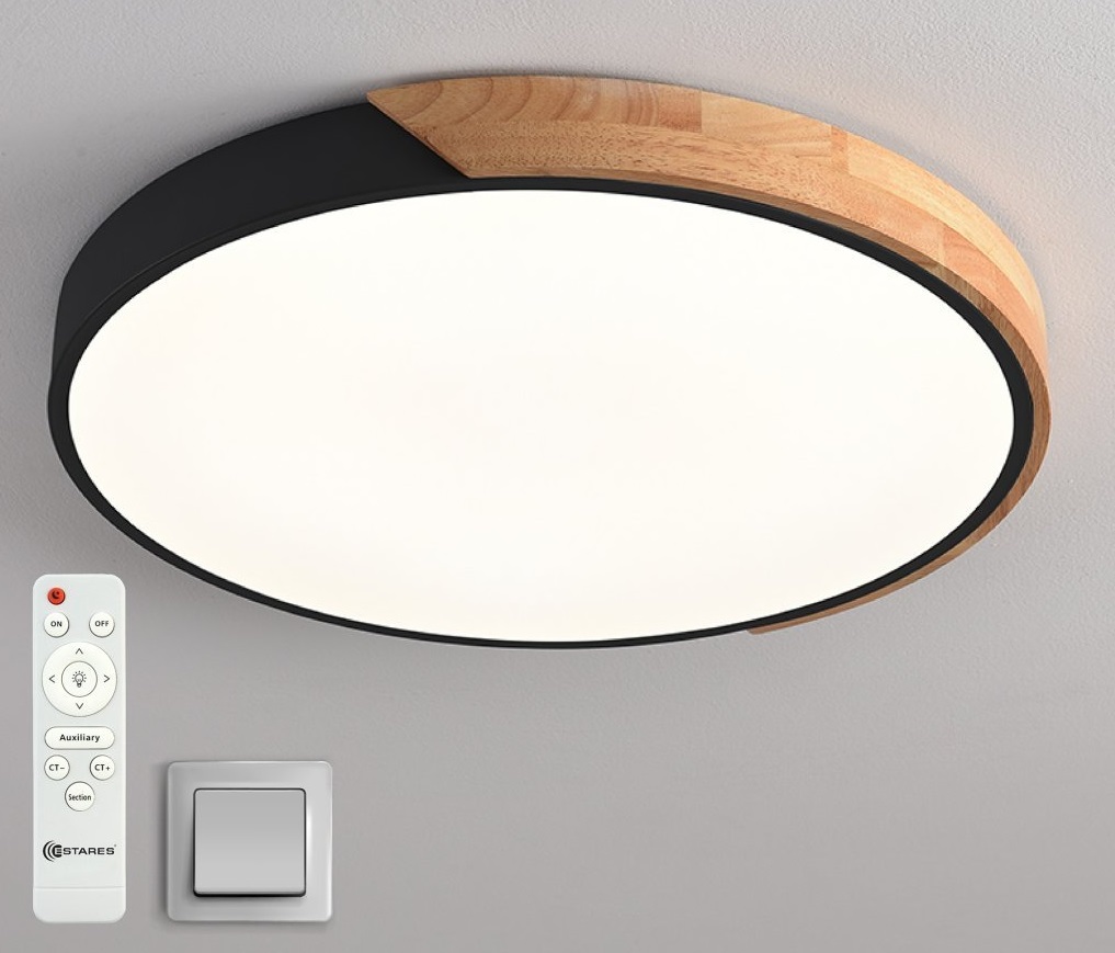 картинка 5357 Светильник потолочный SOLEIN wood 75W Black/Wood/White от магазина Евродом