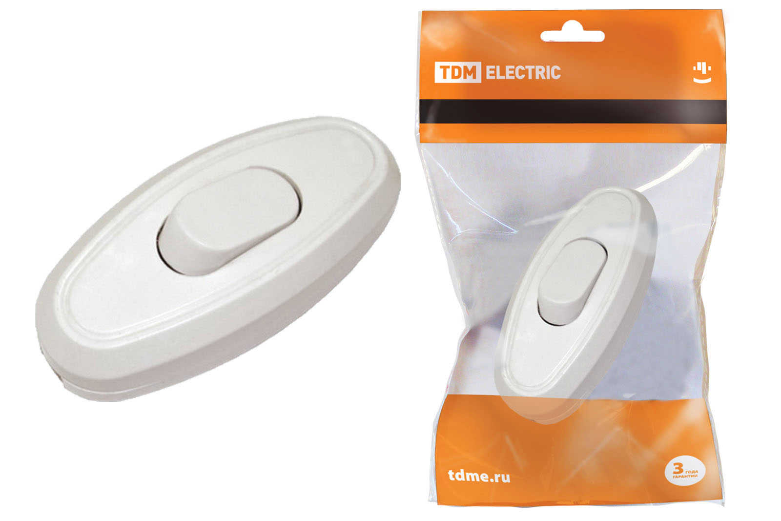 картинка Выключатель на шнур 6А 250В белый (А106) от магазина Евродом