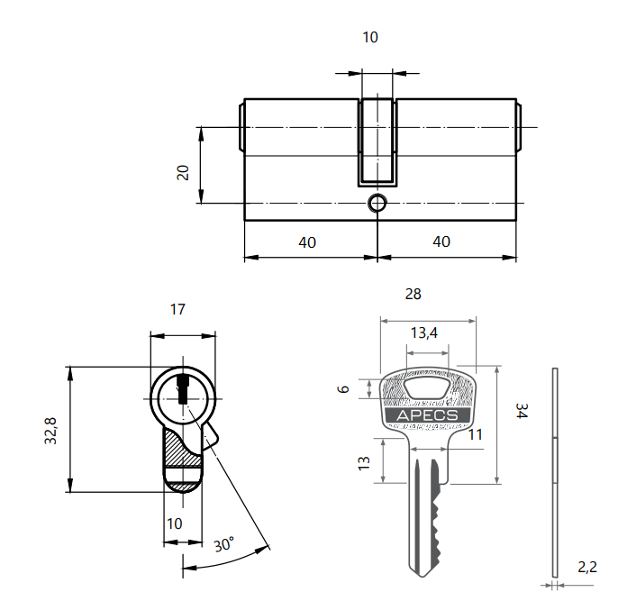 картинка Механизм цилиндровый SC-80-Z-G (80-Z) Apecs+ от магазина Евродом