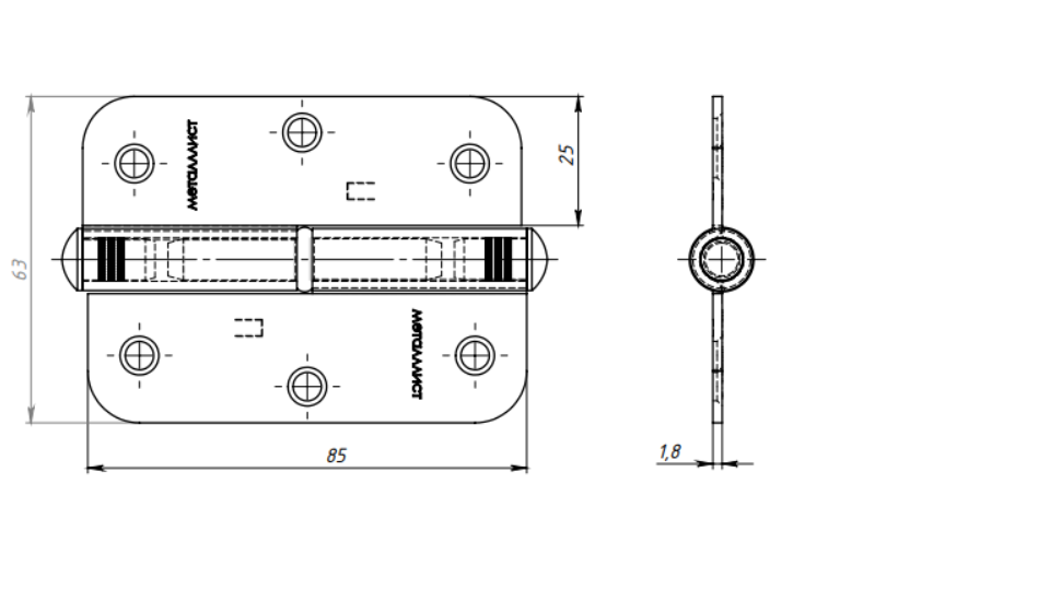 картинка Петля ПН1-85 прав. ц. ж. (анод.) от магазина Евродом