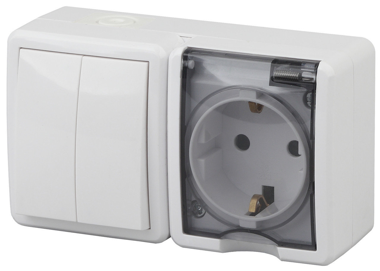 картинка Блок розетка+выключатель двойной 16A белый ЭРА (11-7402-01) от магазина Евродом