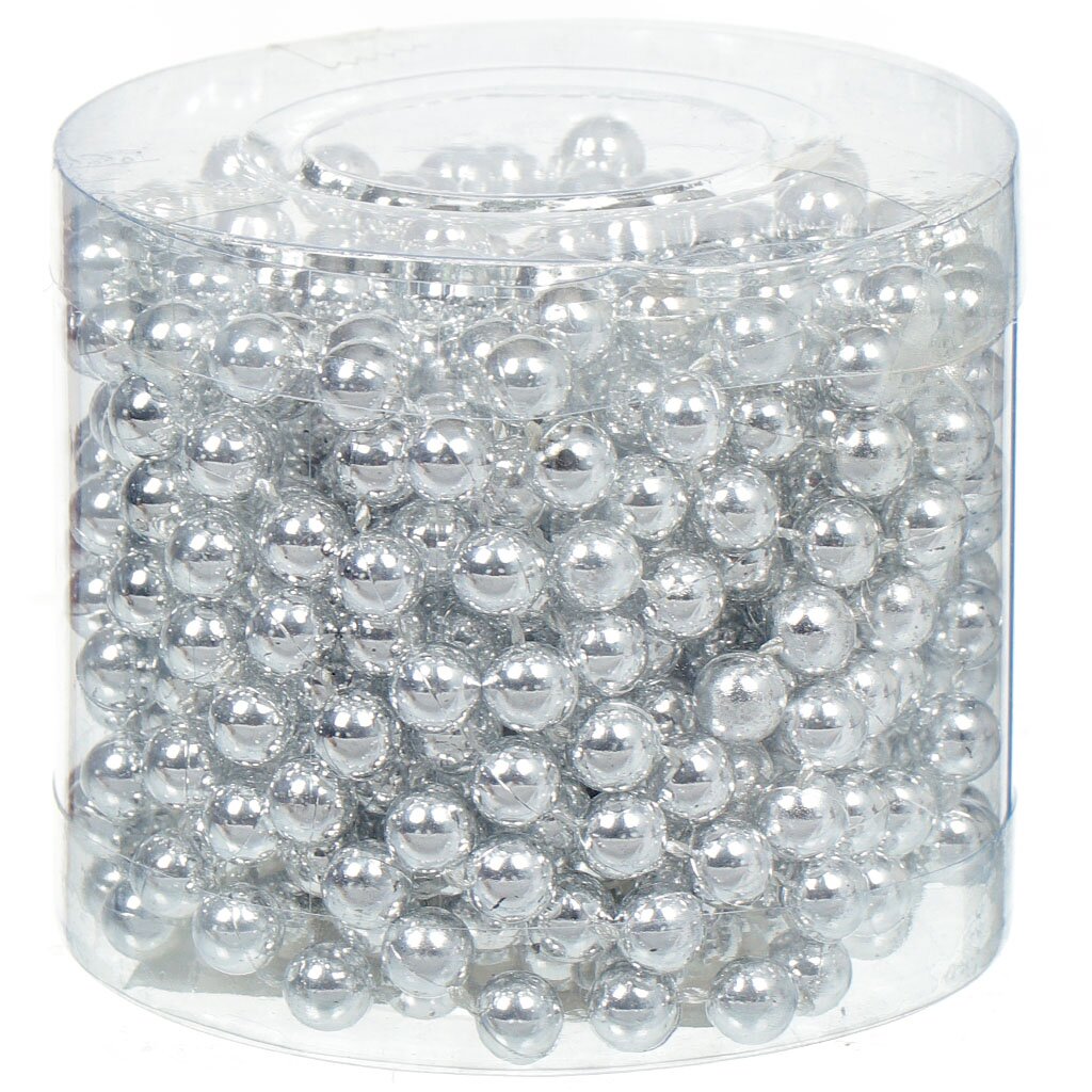 картинка Бусы новогодние пластик, 0.8х500 см, круглые, серебряные от магазина Евродом