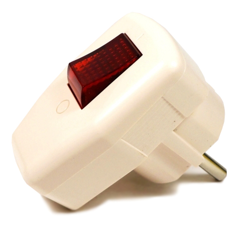 картинка Вилка с выключателем с/з белая 16А (0056) от магазина Евродом