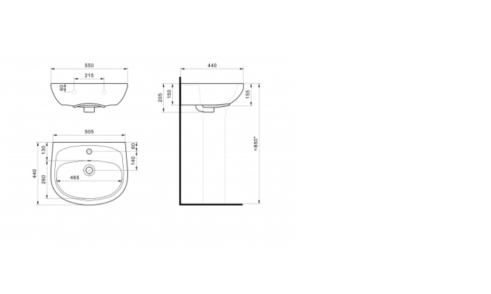 картинка Умывальник Анимо-55 с 1 отверстием без пьедестала от магазина Евродом
