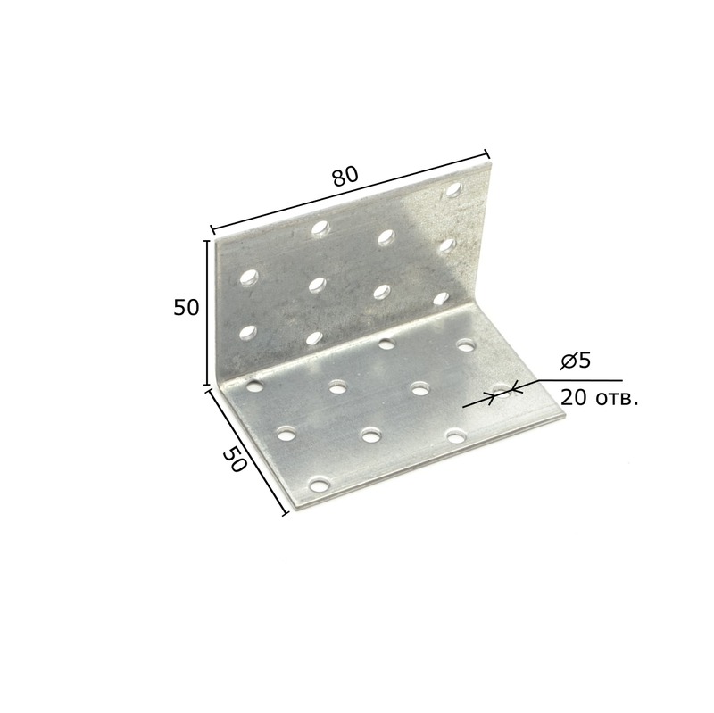 картинка Крепежный уголок равносторонний 50х50х80х2,0мм KUR-50х80 от магазина Евродом