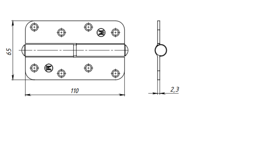 картинка Петля 110 мм пол. медь прав. Кунгур от магазина Евродом