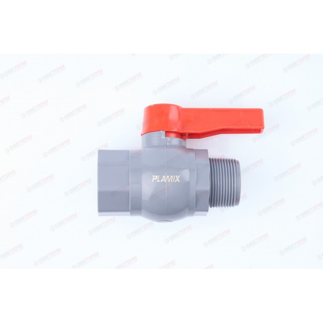 картинка Кран шаровый пластиковый 2" ВН (серый) PLAMIX  от магазина Евродом