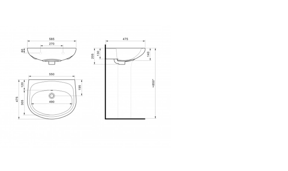картинка Умывальник Анимо-60 с 1 отверстием без пьедестала от магазина Евродом