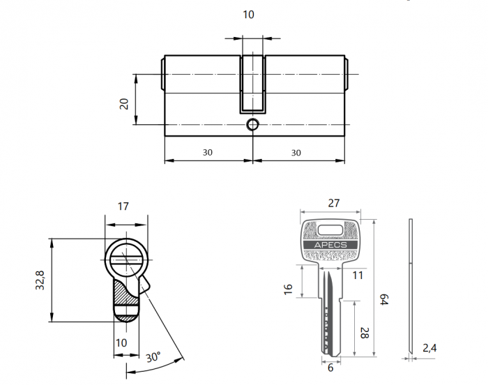 картинка Механизм цилиндровый SC-M60-Z-G (M 60-Z) Apecs от магазина Евродом