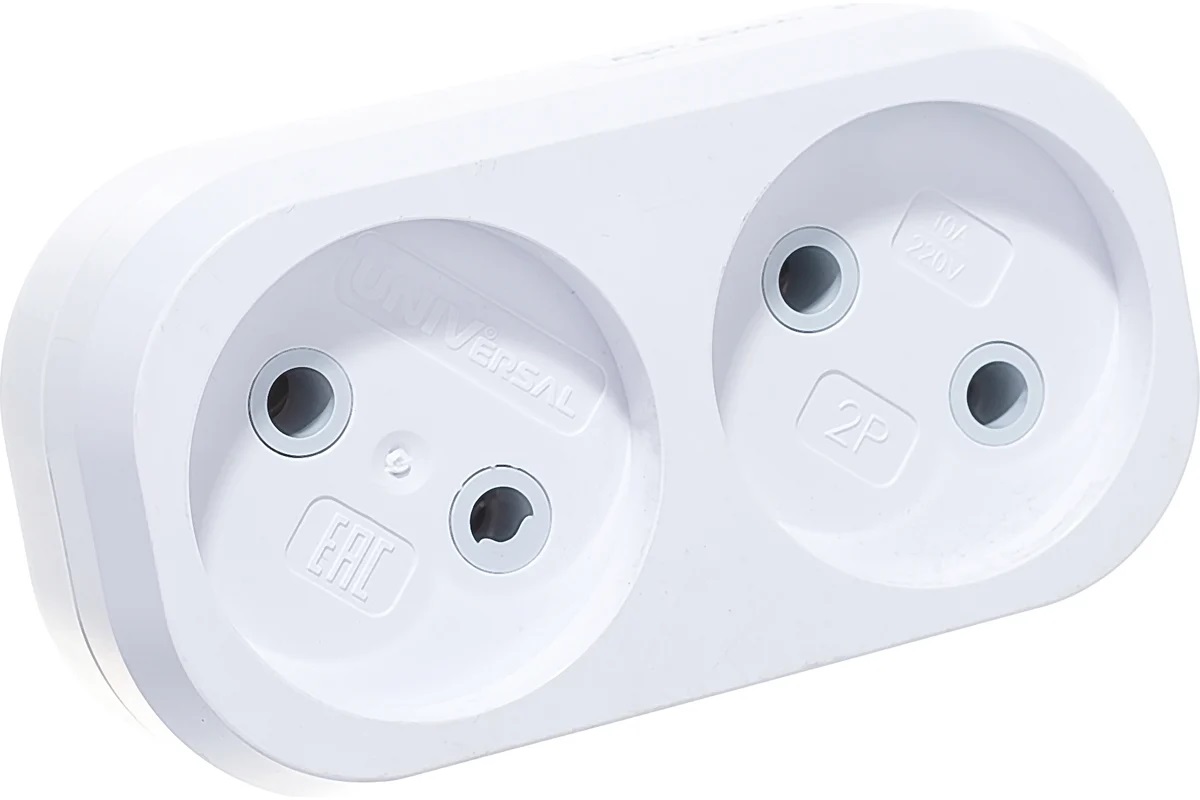картинка Разветвитель сетевой (двойной) б/з 10А белыйУниверсал А202 от магазина Евродом