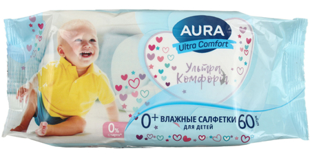 картинка Салфетки влажные Аура Ультра Комфорт детские 60шт от магазина Евродом