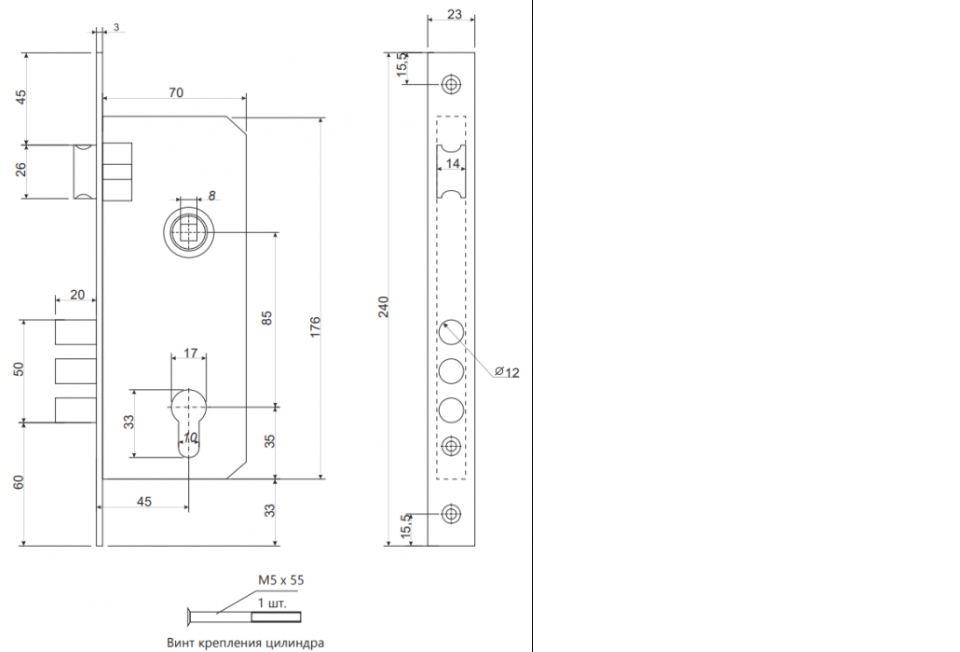 картинка Замок врезной Apecs 2200/60-СR от магазина Евродом