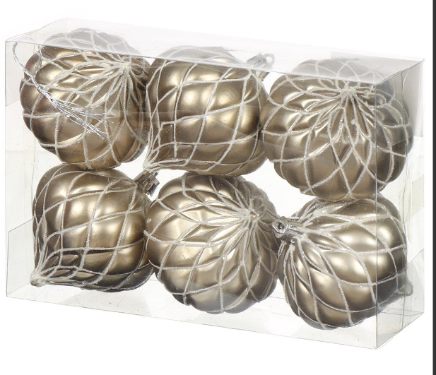 картинка Ёлочный  шар 6 шт, шампань, 8 см, пластик. от магазина Евродом