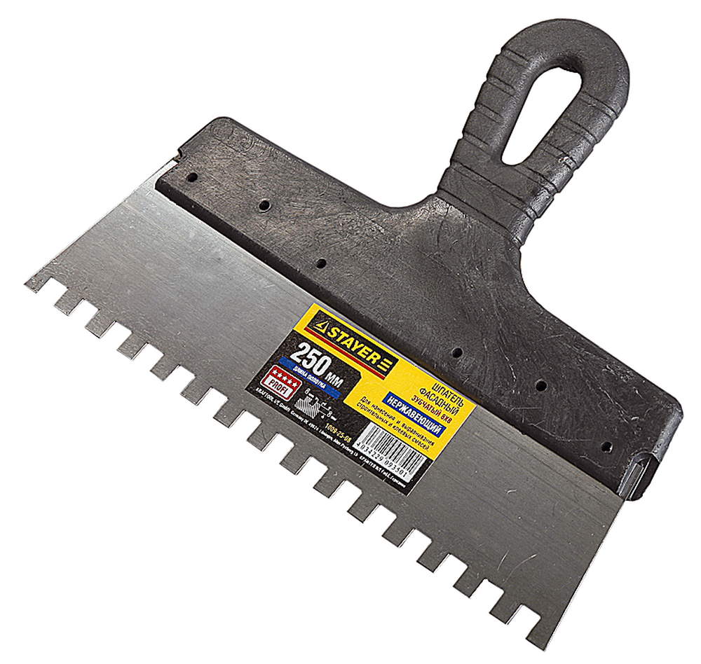 картинка Шпатель фасадный нержавеющий зубчатый 250 мм / зуб  8 мм от магазина Евродом