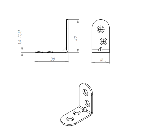 картинка Уголок кронштейн МК 30*30 цинк от магазина Евродом
