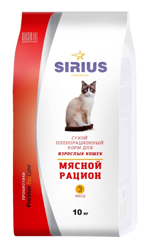 картинка Корм для кошек 10 кг мясной рацион СИРИУС  от магазина Евродом