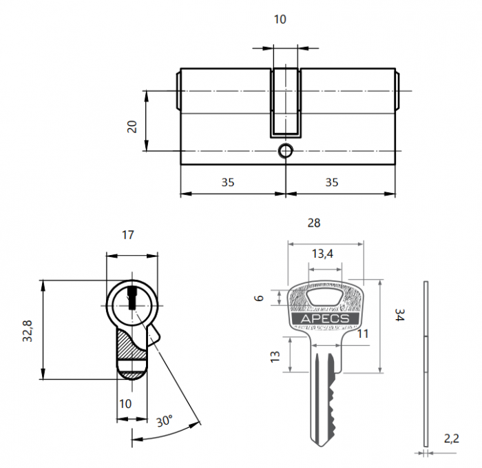 картинка Механизм цилиндровый SC-70-Z-C-G (70-ZC) Apecs от магазина Евродом