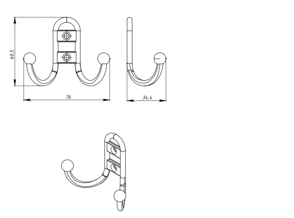 картинка Крючок одеж. 2-х рож. прутковый бронза (KL-51) от магазина Евродом