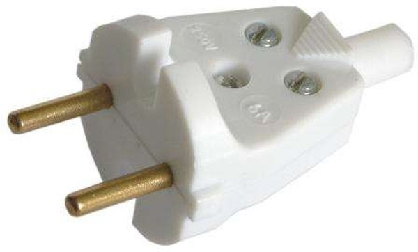 картинка Вилка 6А прямая белая с кембриком 250В В6-001 от магазина Евродом