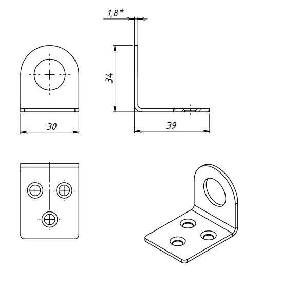картинка Проушина УФ30*70 гнутая (без покрытия) от магазина Евродом