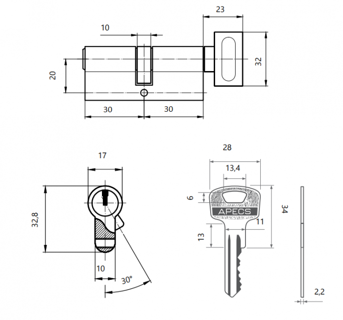 картинка Механизм цилиндровый МЦ SC-60-NI от магазина Евродом