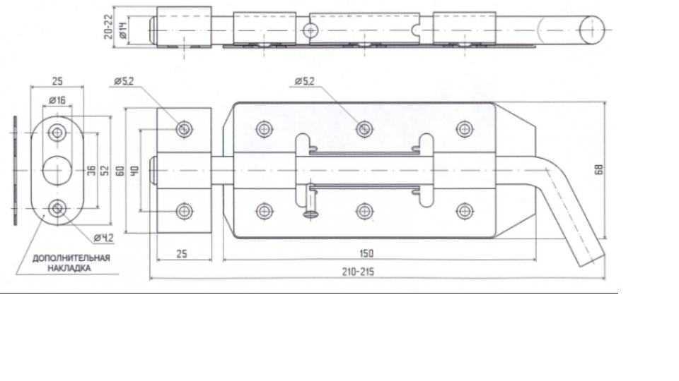 картинка Засов гаражный серебро "Делга" от магазина Евродом