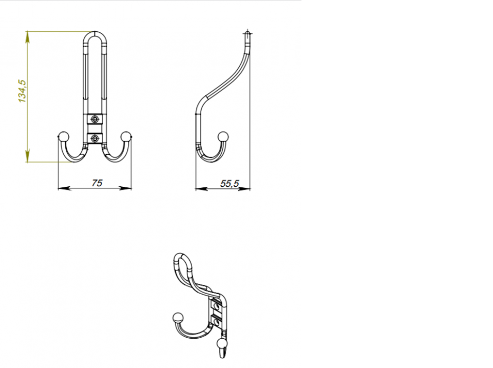картинка Крючок одеж. 3-х рож. прутковый хром (KL-50) от магазина Евродом