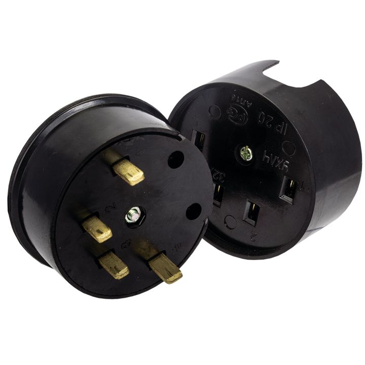 картинка Разъем РШ-ВШ 3Р+РЕ 380В/32А круглый черный от магазина Евродом