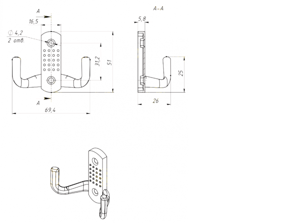 картинка Крючок KL-111AC (медь) от магазина Евродом