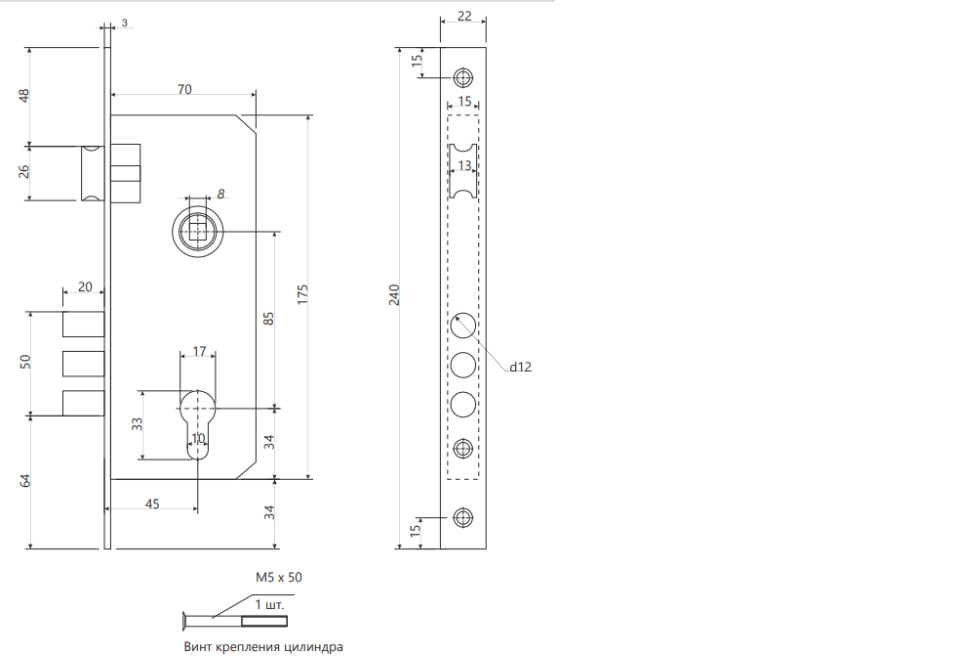 картинка Замок врезной Avers 2226/70-CR/NIS от магазина Евродом