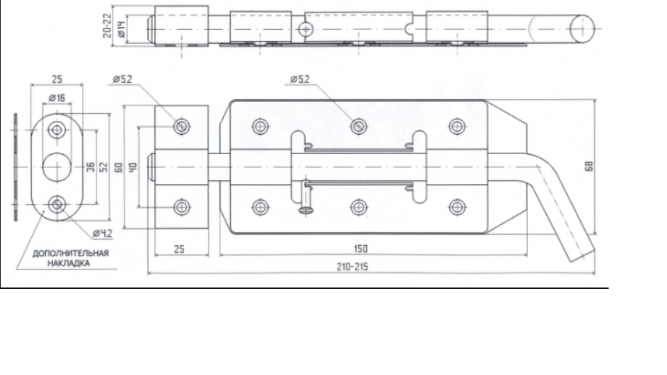картинка Засов гаражный медный "Делга" от магазина Евродом